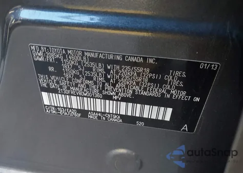 2013 Toyota Rav4 Limited from USA, damaged, VIN 2T3DFREV8DW001360